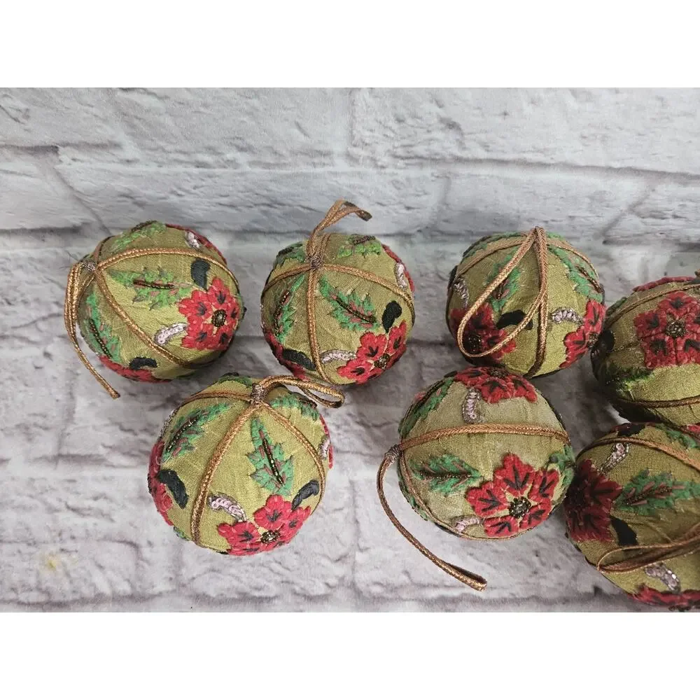Lot Bundle 10 Embroidered Beaded Christmas Ornaments
